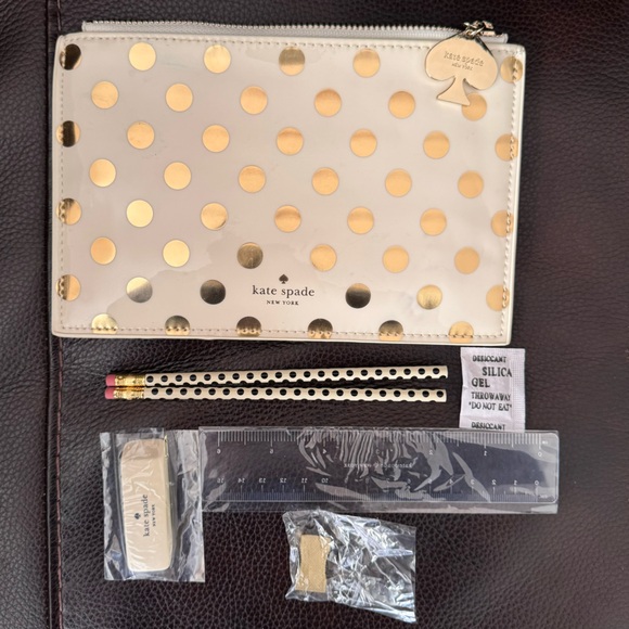 KATE SPADE, pencil/cosmetic pouch, tan/gold, W8.5”xH5.5” - Picture 4 of 6